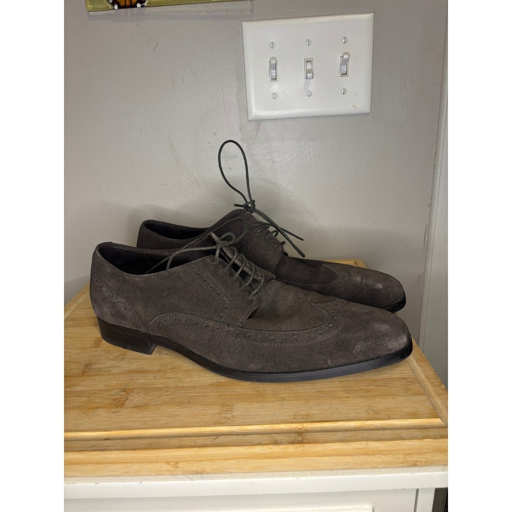 Hugo Boss Mens Dark Brown Suede Wingtip Brogue Oxford Shoes 12 50211002